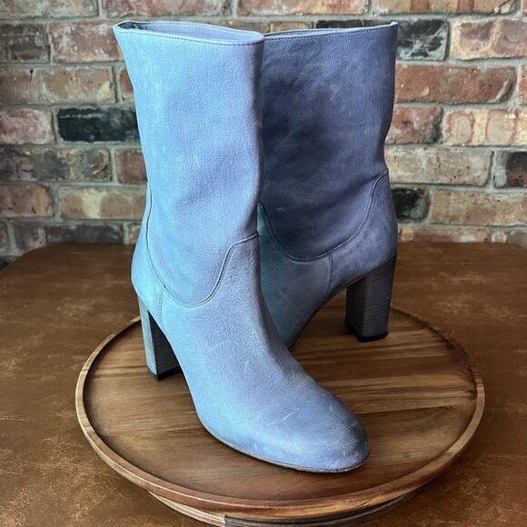 Free People Dakota Suede Slouch Block Heel Blue Gray Sz 9 US 39 EU MSRP $188 - Picture 4 of 16